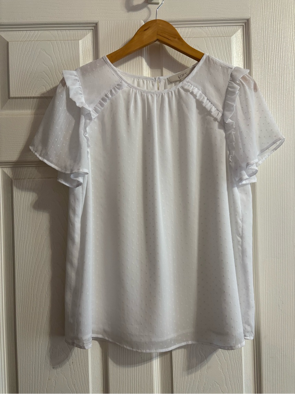 LOFT Ruffle Sleeve Dotted Blouse
